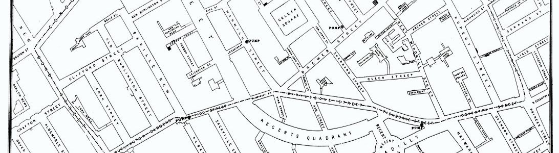 Detail of a map of the London cholera epidemic of 1854 by John Snow
